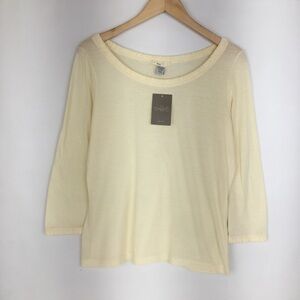 Anthropologie Pale Yellow Long Sleeve Scoop Neck Tee